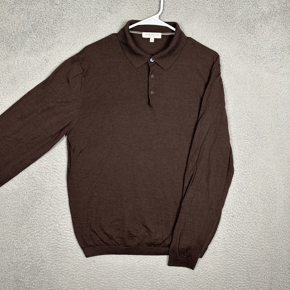 Jack Victor Sweater Polo Mens XL Brown Wool Silk Cashmere Blend Luxury Knit EUC